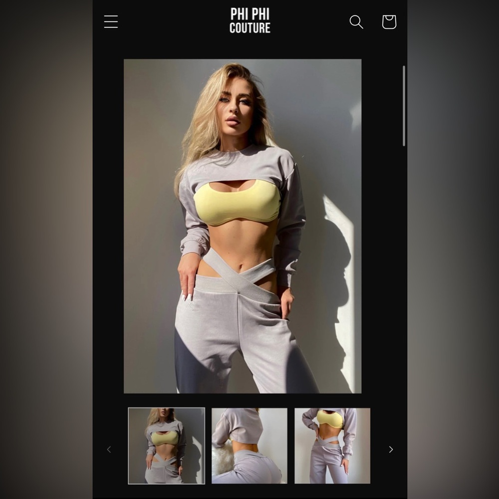 Never worn Medium Phi Phi Couture grey crop top sweat set